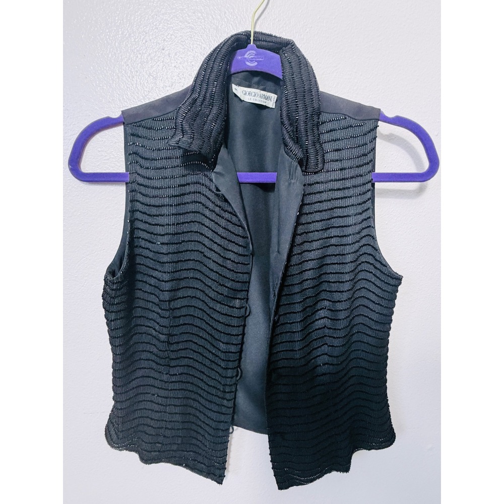 Vintage Giorgio Armani Le Collezioni Black Beaded Vest Made in Italy Size 6